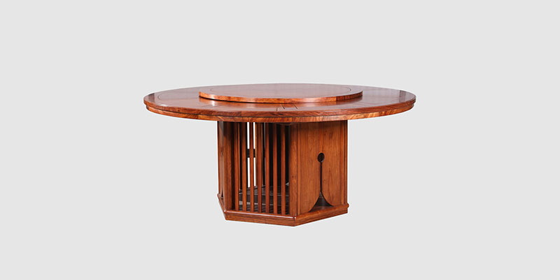 岳西中式餐厅装修天地圆台餐桌红木家具效果图